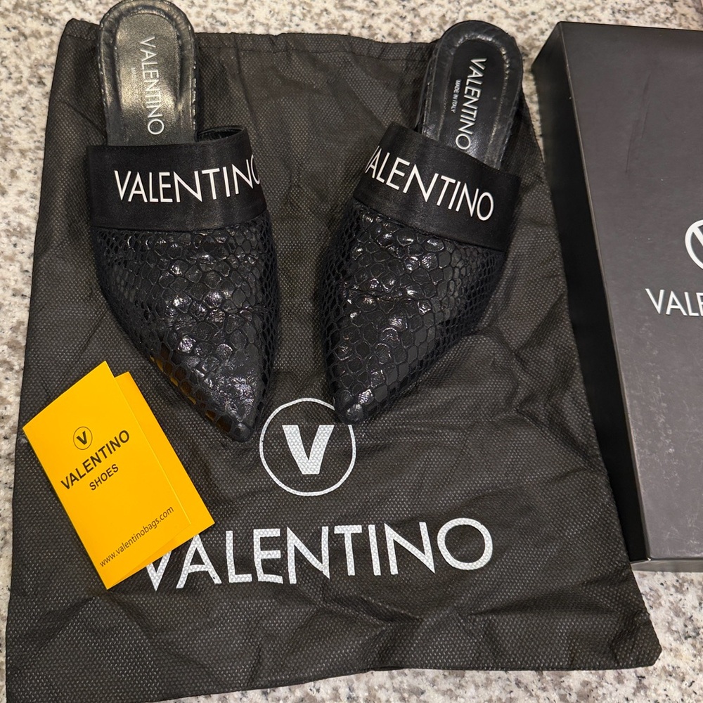 Valentino Black Textured Mules